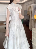 KYLETHOMASW  -  New Chinese Style White Sweet Chicly Printed Female Dresses Summer Fashion Elegant Office Ladies Simple Casual Dress for Women