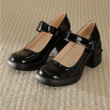 KYLETHOMASW  -  High Heels Women's Summer Word Belt Mary Jane Single Shoes Thick Heel Light Mouth Buckle High Heel Leather Shoes Women Pumps