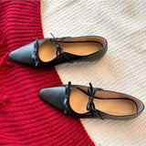KYLETHOMASW  -  Leather Shoes for Women's Spring/Summer New French Bow Flat Pumps Shoes Women Round Toe Ballet Shoes for Women Flats Women