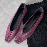KYLETHOMASW  -  High Quality Faux Suede Flat Mary Jane Shoes Women Fashion Rivets Lace Up Brand Designer Shoes Comfortable Soft Sole Office Shoe