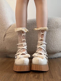 KYLETHOMASW  -  Sweet  Knot Mary Jane Shoes Women's Thick Bottom Platform Lovely Lolita Single Shoes New  Summer Fashion PU Mate...