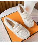 KYLETHOMASW  -  Plus Size 34-43 Women Wool Shoes Winter Warm Cotton Loafers Femmes Lambswool Moccasins Slip On Round Toe Ladies Sheep Fur Flats