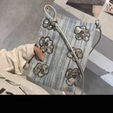 KYLETHOMASW  -  Silver Sequins Flower Zipper Pouch Women Fashion Versatile Mini Crossbody Bag Ladies Harajuku Casual Versatile Purse Chic