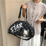 KYLETHOMASW  -  Star Print Bowling Ita Bag Large Capacity Denim Shoulder Bag Clear Window Crossbody Handbag Adjustable Strap Women Casual Bag