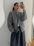 KYLETHOMASW  -  Standing Collar Buttons Women's Jackets Loose Long Sleeve Pockets Coats Solid Color Fold Tops Autumn Casual Outdoors Clothes