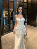 KYLETHOMASW  -  Lace Strapless Long Dress Women Sleeveless Camisole French Elegant Dress Solid A Line Dinner Night Fashion Simple Vestidos New