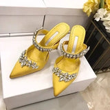 Kylethomasw Women's Sandals with Diamond Pointed Satin Toe Wrap High Heeled Slippers