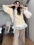 KYLETHOMASW  -  Vintage Sweater Women Harajuku V Neck Knitted Pullovers Winter Korean Long Sleeve Knitwears Streetwear Casual Jumpers New