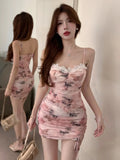 KYLETHOMASW  -    Sexy Mini Evening Dresses Women Butterfly Lace Patchwork Sleeveless Drawstring Backless Birthday Party Cocktail Dress