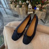 KYLETHOMASW  -  Women Suede Bow Ballet Style Flat Shoes Square Toe Shallow Mouth Loafers Shoes Outdoor Comfortable Women Shoes Fashionable