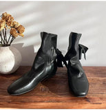 KYLETHOMASW  -  Autumn Winter Soft Leather Lace-up Women Ankle Boots Comfortable Flats Short Booties Fashion Bowknot Chelsea Boots Shoes Botas