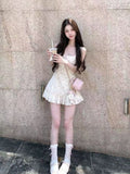 KYLETHOMASW  -  Sweet Style Pink Floral Spaghetti Strap Dress Women 2026 Spring New Elegant Slim Fit Clothes Korean Fashion Design Short Dresses