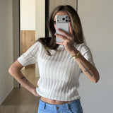KYLETHOMASW  -  Hollow Short Knit Top Spring/Summer New Round Neck Short Sleeve Slim Spice Sweater