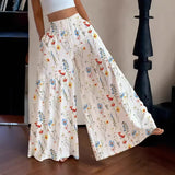 KYLETHOMASW  -  Summer Floral Pants Women's High Waist Loose Thin Wide Leg Skinny Versatile Straight Pants