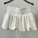 KYLETHOMASW  -  Sweet Bud Skirts Women Drawstring Solid Spring Summer Cute Mini Skirt Korean Fashion Casual High Waist Faldas Mujer