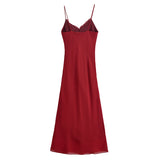 KYLETHOMASW  -  Sexy Women Ruffle V Neck Red Sling Long Dress Fashion Backless Sleeveless Elegant A-line Party Maxi Vestidos Summer
