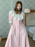 KYLETHOMASW  -  Summer Vintage Robe Courtly Style Square Collar Splicing Lace Dresses for Women Waist Slim Puff Sleeve Dress Vestidos