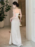 KYLETHOMASW  -  Fashion Women Evening Gown Fake 2-Piece Lace Sexy Chest Wrapped Bodycon Maxi Long Dress Elegant Lady Holiday Party Robe Vestidos