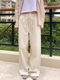 KYLETHOMASW  -  Mushroom Waist Splicing Lace Striped Casual 2025 Spring Women Simple Niche Design Sense New High Waist Wide Leg Pants