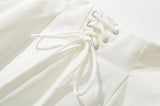 KYLETHOMASW  -  Holiday Front Cross Lacing up Bandage Bow Zipper Waist Mini Skirt Women White Spliced Lace Hem Ruched Swing A-lined Skirts Black