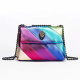 Kylethomasw Kurt Geiger Women Chain Shoulder Bag Luxury Designer Handbag Fashion Rainbow Stripe Stitching For Female Rainbow Crossbody Bags