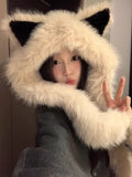 KYLETHOMASW  -  Sweet Hot Girl Thick Fox Ear Hat Women's Autumn and Winter Cut Furry Scarf Bomber Hats Fashion Female Trendy Accessories