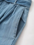 KYLETHOMASW  -  With Belt Casual Blue Loose Jeans Wide Leg Pants Women Minimalist And Fashionable Sky Trousers Women