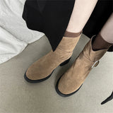 KYLETHOMASW  -  Luxury Women Ankle Boots Cow Suede Round Toe Motorcycle Boots Thick Low Heels Warm Autumn Winter Shoes Buckles Boots