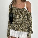 KYLETHOMASW  -  One neck loose leopard print long sleeved spicy girl personality off the shoulder lazy casual versatile T-shirt