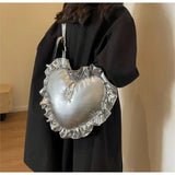 KIylethomasw Sweet Cool Heart Silver Y2k Bag Women High Street Pu Leather Soft Chic Handbag Purse Ladies Retro Casual Bolso Mujer