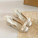 KYLETHOMASW  -  Sweet Butterfly-knot Women Satin Mary Jane Shoes Concise Slip On Low Heel Party Shoes New Spring Autumn Ladies Dress Pumps