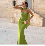 KYLETHOMASW  -  New Skinny French Haute Satin Waist Dress Elegant Green Neck Ribbon Dress Women