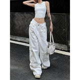 KYLETHOMASW  -  Baggy Vintage Cargo Jeans Woman Korean Fashion Casual Harajuku Wide Leg Denim Pants Basic Ladies Fashion White Trousers