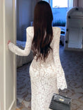 KYLETHOMASW  -  Autumn Sexy Long Sleeves Party Dress for Women Elegant Hollow Out Lace Bandage Bodycon Prom Vestidos Female Split Robe Outfits