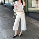 KYLETHOMASW  -  Daily Pockets Flare Calf Length Casual Pants Women Summer Vintage Luxury Low Waist Office Work Cropped Trousers Street Wear 954A