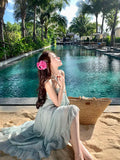 KYLETHOMASW  -  Korean Fairycore Midi Dress for Women Sweet Spaghetti Strap Halter Ruffles Birthday Party Dresses Summer Holiday Beach Vestidos