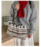 KYLETHOMASW  -  Y2k Aesthetic Contrast Color Striped Handbags Women Fashion Fluffy All Match Shoulder Bags Korean Chic Office Lady Underarm Bag