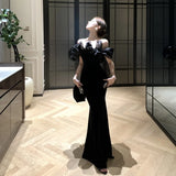 KYLETHOMASW  -  Spring French High-end Chic Elegant Evening Gown Women's Off-the-shoulder Velvet Backless Slim Dress Fashion Designed Ball Gown