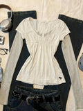 KYLETHOMASW  -  Korean Vintage Spliced V Neck Long Sleeve Women Fake Two Piece Y2k Aesthetic Striped Slim Waist Clothes Casual American Tops