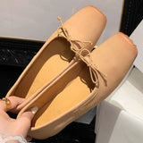 KYLETHOMASW  -  Women's cow leather square toe slip-on ballet flats sweet bowtie casual female high quality soft comfortable shoes for women hot