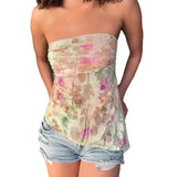 KYLETHOMASW  -  Oil painting print irregular strapless design with high waist and thin style, gentle temperament sleeveless vest