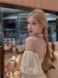 KYLETHOMASW  -  Sweet Hot Girl Sexy Halter Neck One-shoulder Dress Summer New Waist-hugging Slimming Short Sleeves Backless A-line Skirt