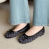 KYLETHOMASW  -  White Black Polka Dot Bow Ballet Flats Women Round Toe Slip on Ballerina Shoes Casual Loafers