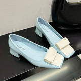 KYLETHOMASW  -  Elegant Mixed Color Square Toe Shallow Mouth Women High Heel Comfortable Brand Designer Office Women Low Heeled Women Wedge Shoe