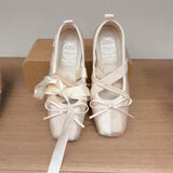 KYLETHOMASW  -  Korean Style Ballet Flat Shoes with Bow Cross Lacing Mary Janes Low Heel Women's New Arrival Breathable Comfortable Slip-On