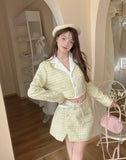 KYLTHOMASW  -  Sweet Hot Girl Suit Women's Autumn Long-sleeved Tweed Short Coat High Waist A-line Skirt Two-piece Set Fashion Female Clothes