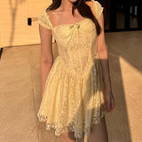 KYLETHOMASW  -  Summer Women Sexy Off Shoulder Short Sleeve Lace Mini Dresses Party Robe
