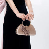 KYLETHOMASW  -  Women's Velvet Clutch Bag 3D Flower Decor Gold Circle Handle Chain Strap Evening Party Crossbody Shoulder Bags Handbag