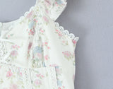 KYLETHOMASW  -  Sexy Floral Print Spliced Lace V neck Ruffles Strap Tank Dress Women Wood ears Low Waist Short Dresses Swing A-lined Robe