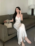 KYLTHOMASW  -   French Style Fish Tail Dress Set Slimming Strap Camisole Long Dress Summer New Slant Shoulder Top Two Piece Set Women Outfits